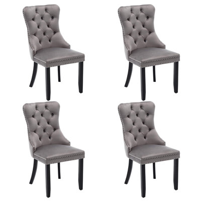 Velvet Upholstered Side Chair in Grey