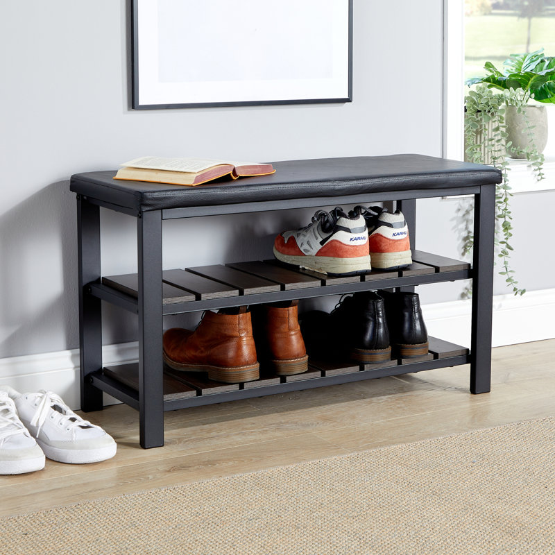 Spalding 2 Shelf Black PU Hallway Shoe Storage Bench