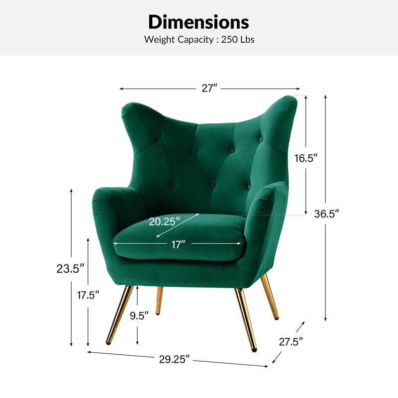 Fauteuil à oreilles 29,25 po Avianna, Velours vert
