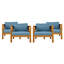 Fauteuil club d'extérieur en bois d'acacia avec coussins (ensemble de 4), ensemble de conversation, convient aux rassemblements extérieurs, finition teck