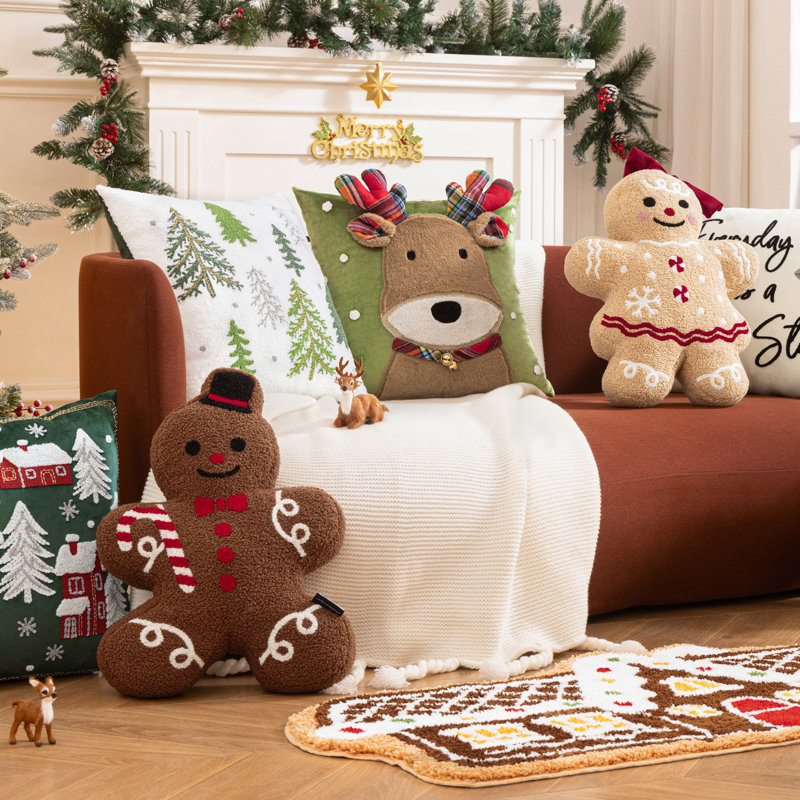 Phantoscope Christmas Series Gingerbread Man Shaped Decorative Pillow, 19" X 13", Dark Coffee, Pack Of 1