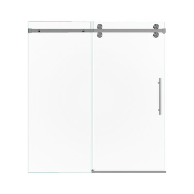 Enceinte de porte de douche de 56 à 60 po x H 60 po, verre trempé de 8 mm de 5/16 po, nickel brossé conçu pour les petits espaces, fonctionnement doux et silencieux, collision, fonction de barre à serviettes, rapide