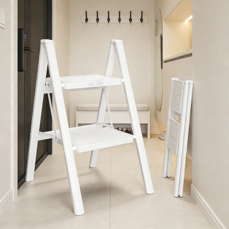 Escabeau pliant pour escabeau, échelle en acier à 2 marches avec larges pédales antidérapantes, conception pliable compacte pour le bureau de cuisine à domicile, capacité de poids de 330 lb