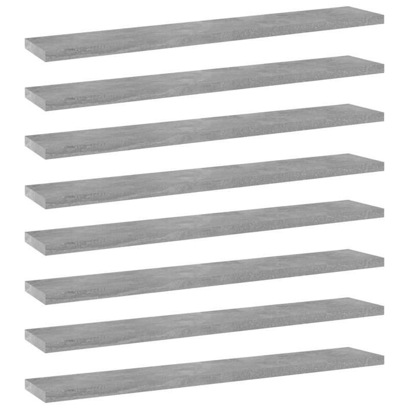 Bookshelf Boards 8 pcs Engineered Wood, Concrete Gray, (8 Shelves) 0.59" H x 23.62" W x 15.75" D