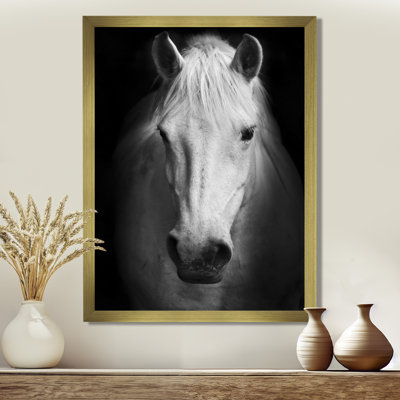 White Horse Black and White Graphic Art Print
