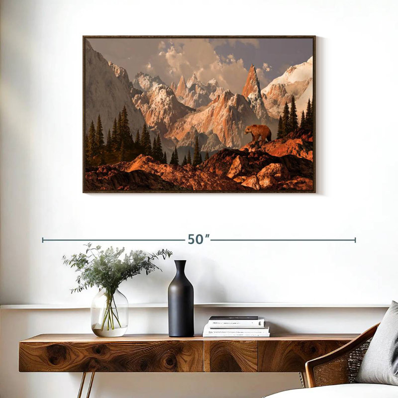 Rocky Mountain Bear, 37 po x 25 po, Cadre flottant noyer