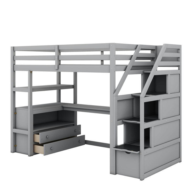 Lit mezzanine simple avec tiroirs Hilderbran Kids, Gris