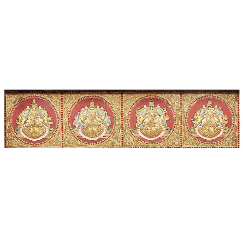 Grand Vishnu avec Ashtalakshmi Tanjore | Couleurs traditionnelles avec or 24 carats | Structure en bois de teck