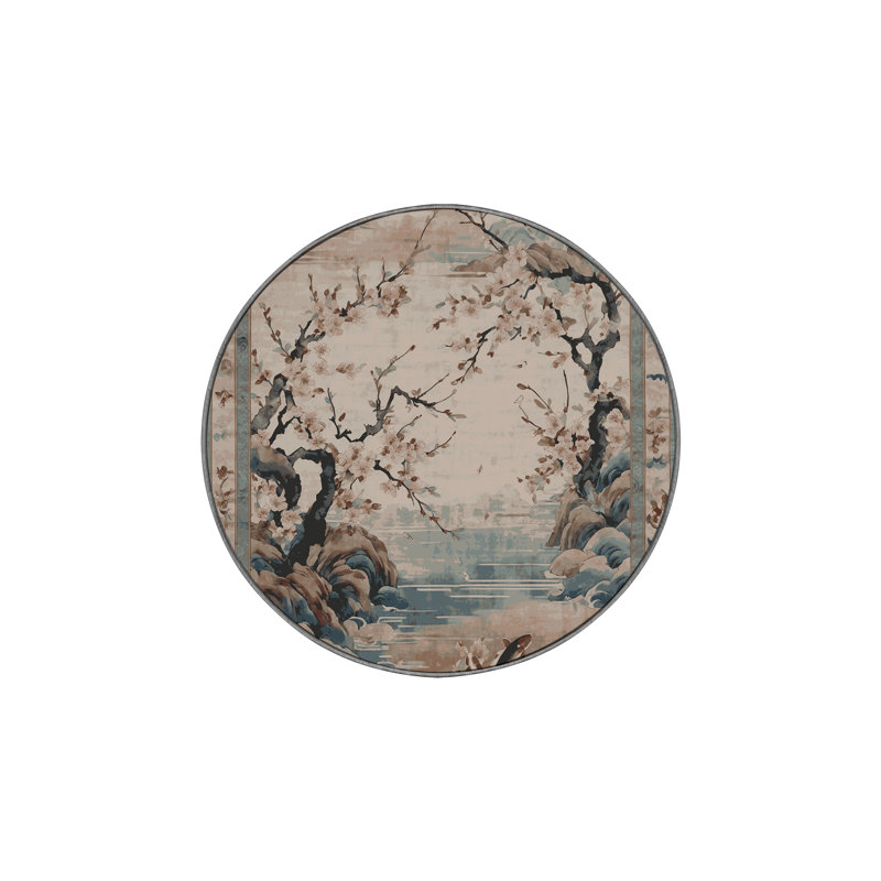 Machine Washable Gray Area Rug, Round 6'