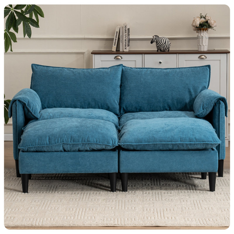 Causeuse avec rangement et repose-pieds, Bleu