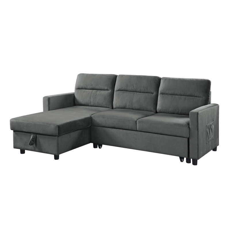 Canapé-lit modulaire réversible en velours gris foncé de 81,5 po avec méridienne de rangement et poche latérale Ivy
