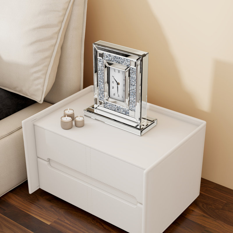Jeni Modern Decorative Small Silver Tabletop Clock, Silver