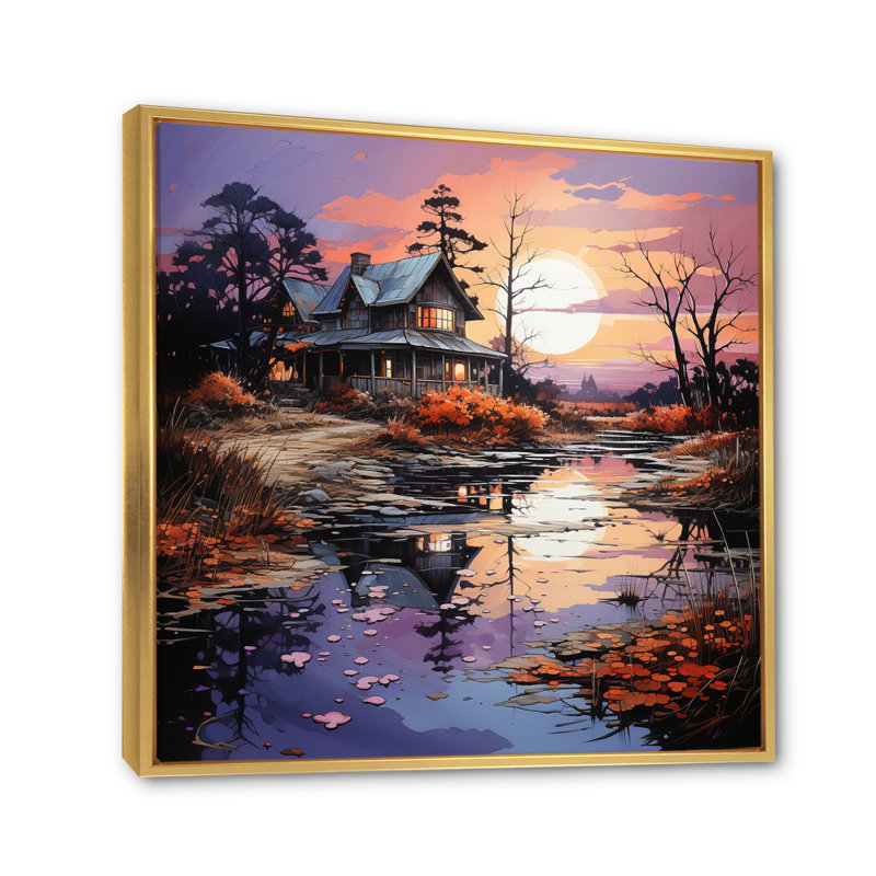 «Farmhouse Homestead Reflections Papercut» - impression, H 30 po x l 30 po x P 1 po, Cadre flottant doré