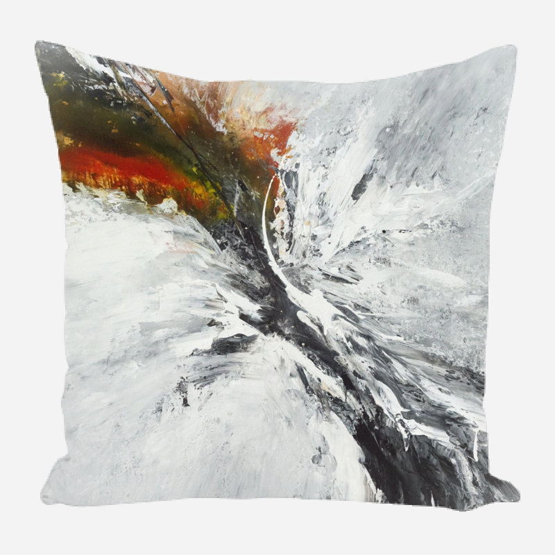 Linen Square Pillow Cover & Insert, 15" x 15", Back/White/Orange Abstract