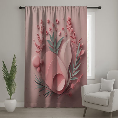 Paper Art Window Curtains, Floral Sheer & Blockout Curtains - 1 Panel