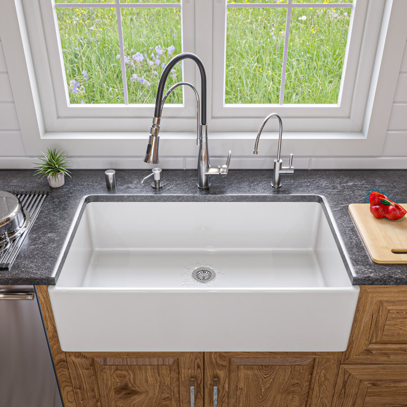 35.88'' L Single Bowl Fireclay Kitchen Sink, White