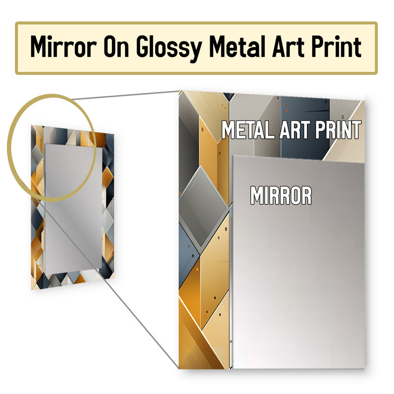 Grey Hexagons Dreams - Geometric  Decorative Mirror, Geometric Wall Mirror, Printed Metal Art, 32" x 24"