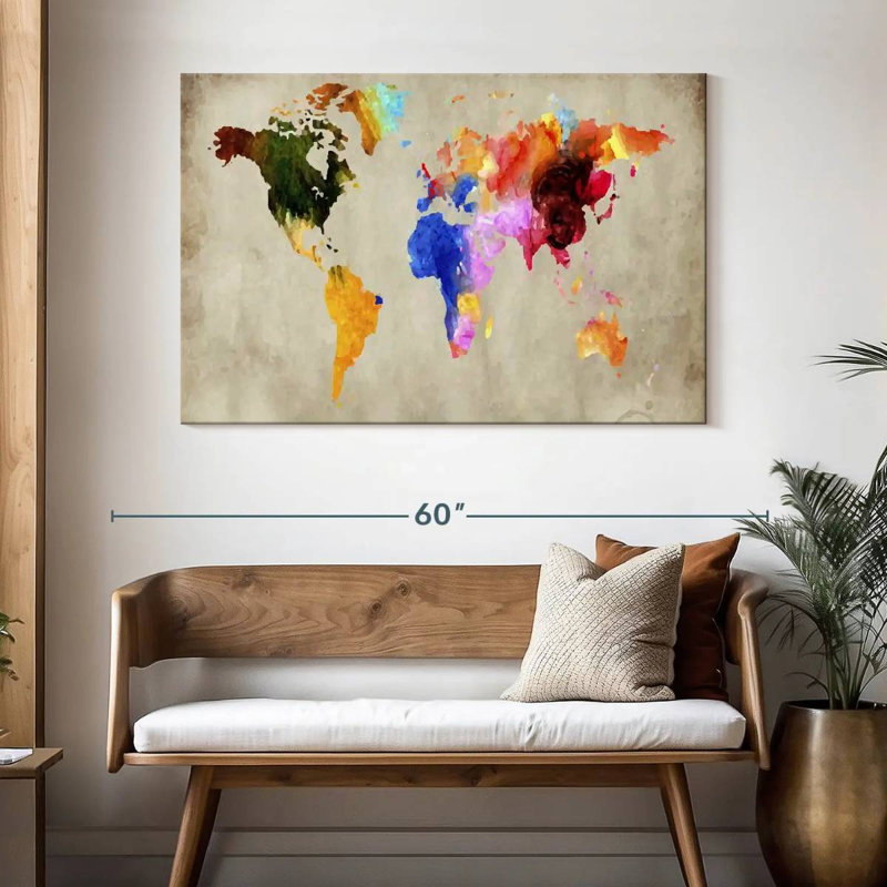 Carte du monde abstrait Aliaz, H 32 po x l 48 po