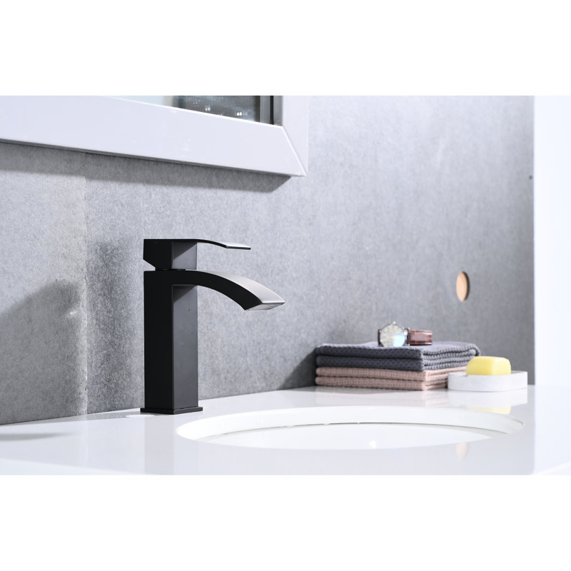 Waterfall Bathroom Sink Tap - Matte Black, Single Handle, Rectangular Spout, Corrosion Proof, Handle Vanity Faucet Corrosion, And Reliable