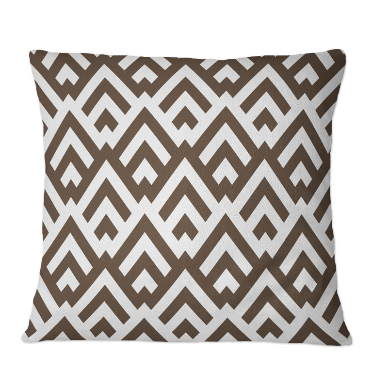 Coussin décoratif à motif géométrique triangulaire brun foncé, 16 po x 16 po