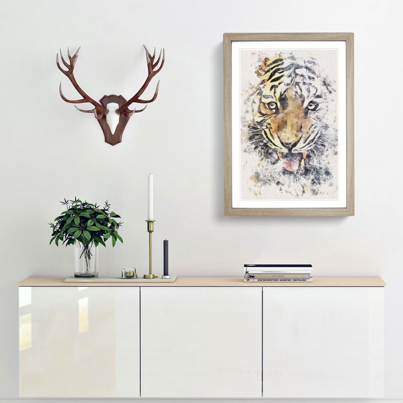 Prowling Tiger - Picture Frame Painting Print, 87cm H x 62cm W x 2cm D, Oak Framed