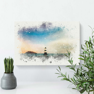 Lighthouse and Seascape at Dusk - Wrapped Canvas