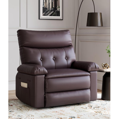 Large Widened Recliner with Heating Massage, Retro PU Leather Massage Recliner with Cup Holder and Side Pockets