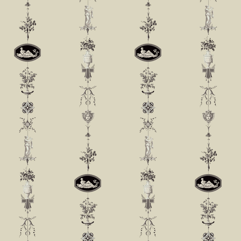 NeoClassical Stripe - Cream and Black Wallpaper, Gray