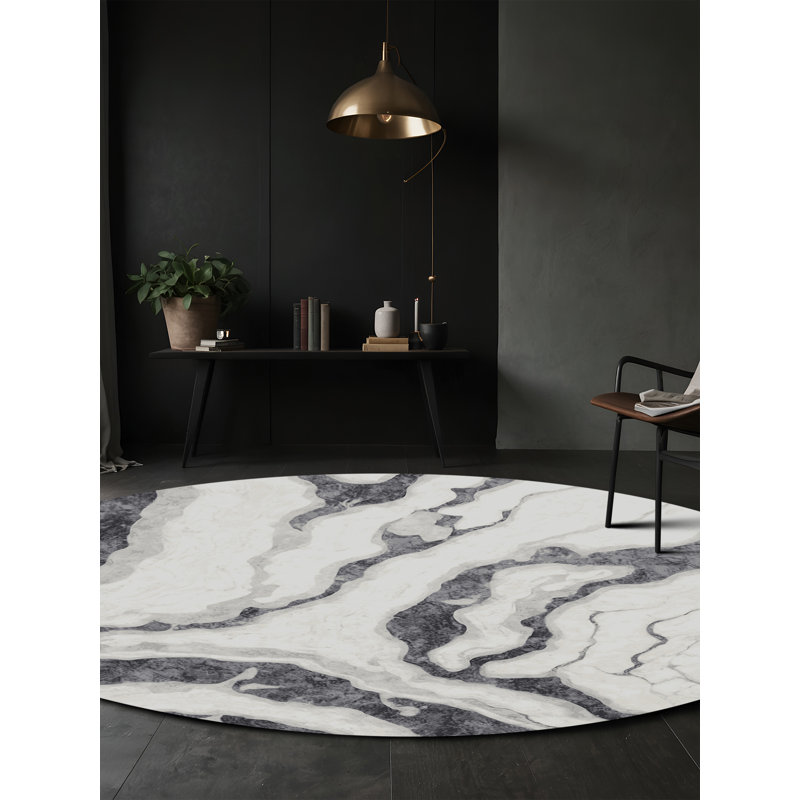 Tapis gris lavable à la machine, Rond 6 pi