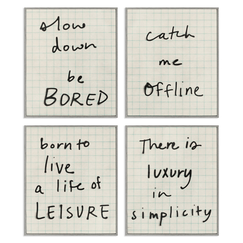 «Bored Scrawl Sayings», ensemble de 4 giclées encadrées par Victoria Barnes, H 20 po x l 16 po, Estampe numérique Farmhouse