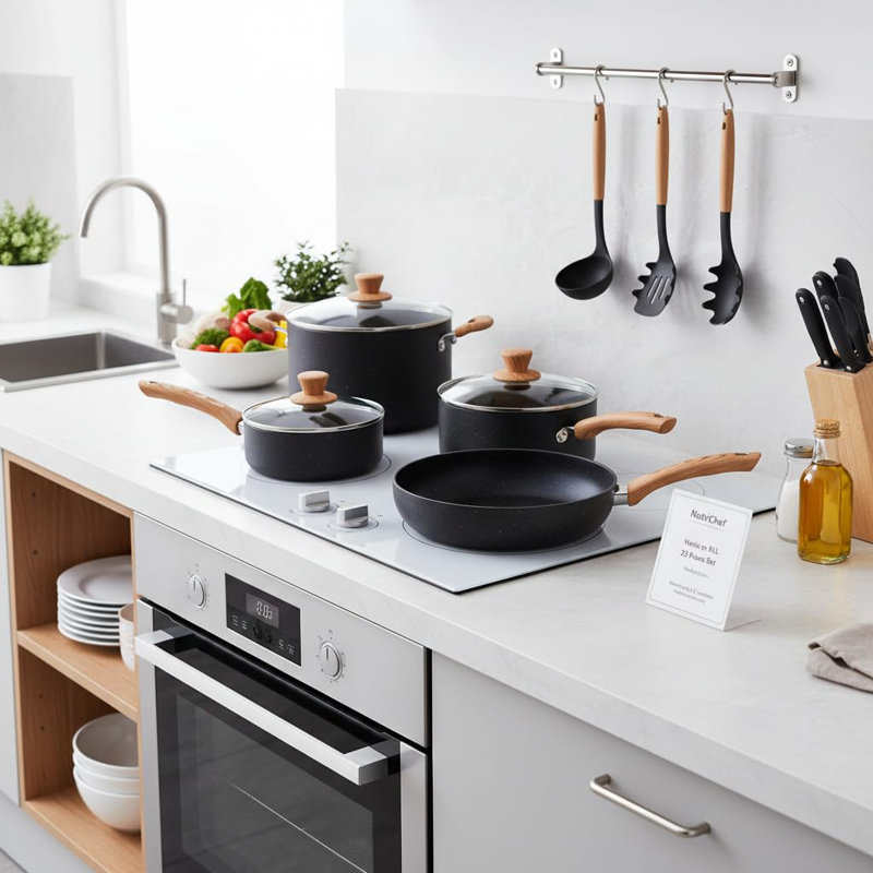 22 - Piece Non-Stick Cookware Set, Black