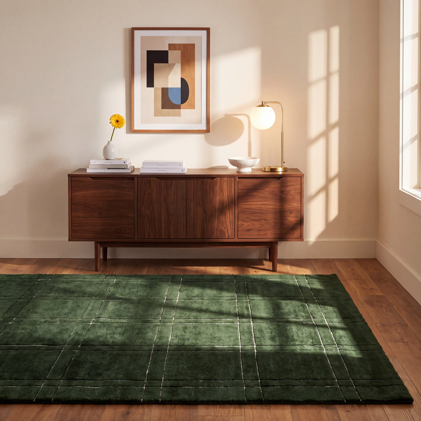 Hand-Tufted Green Plaid Rug, Rectangle 9' x 12'