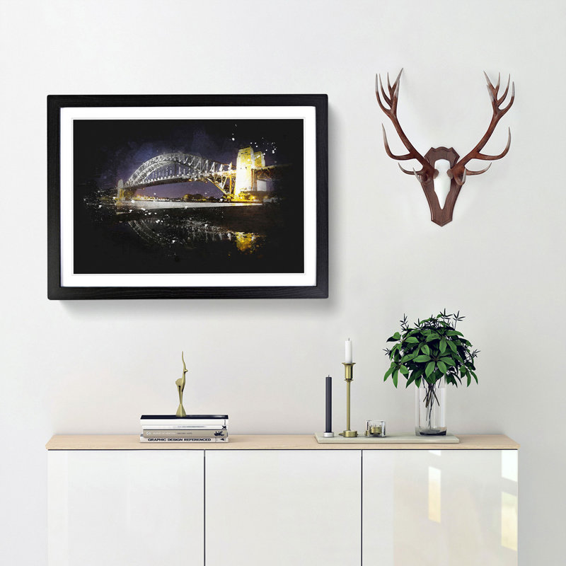 Sydney Harbour Bridge Australia - Picture Frame Graphic Art Print, Black Framed, 62cm H x 87cm W x 2cm D