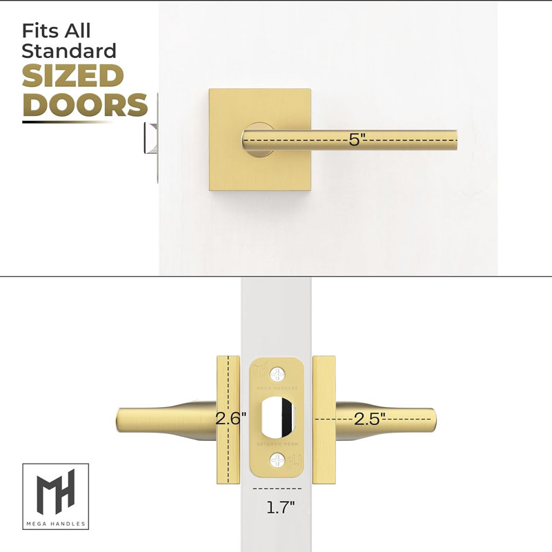Poignées de porte de passage réversibles avec rosette carrée Mega Handles | Poignée intérieure moderne pour chambre à coucher, salle de bain, couloir | Convient aux portes standard