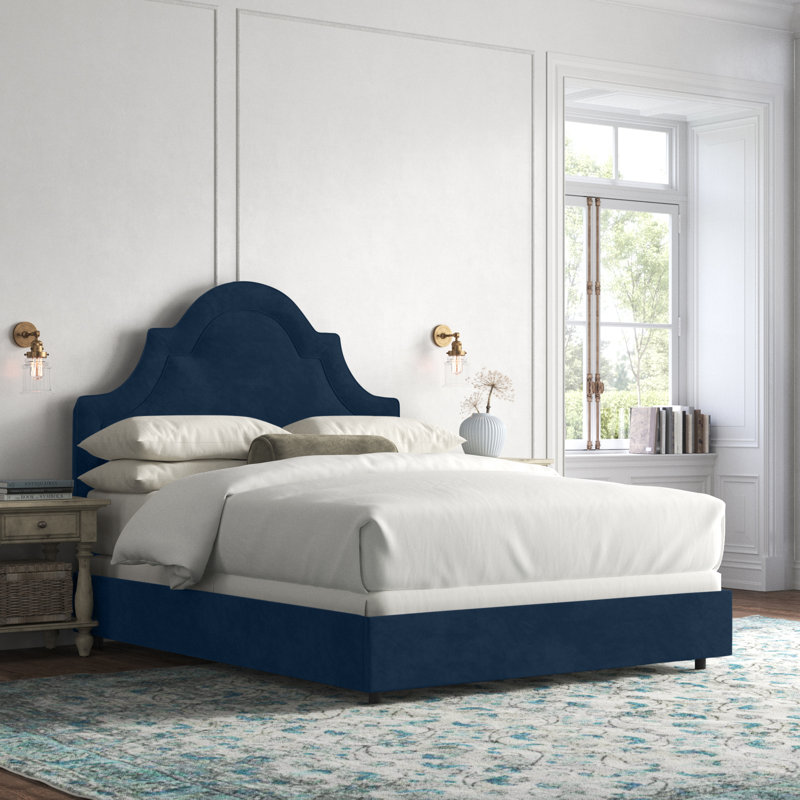 Lit tapissier Avione, Double, Velours encre classique