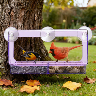 Shatterproof Window Bird Feeder With Strong Suction Cups, Removable Seed Tray And Panoramic View For Large Wild Birds Like Cardinals And Blue Jays