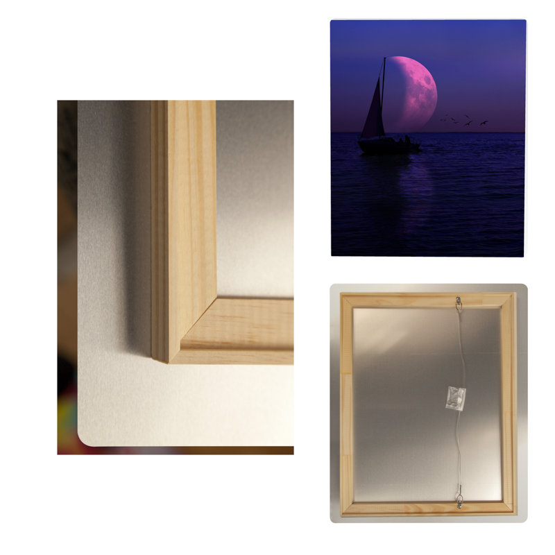 Voilier au clair de lune en mer — Portrait en métal, H 10 po x l 8 po