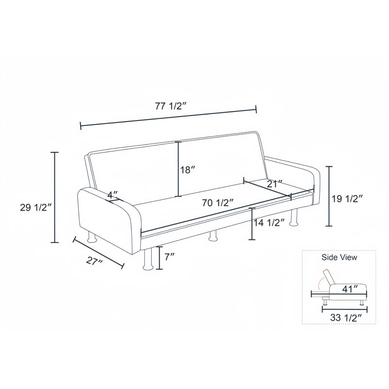 Convertible Sofa with Adjustable Backrest, Solid Wood Frame, Orange Velvet
