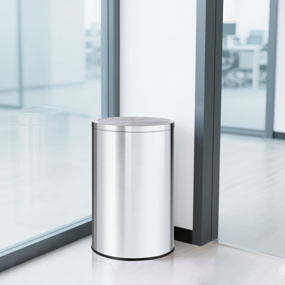 GarveeHome Swing Top Stainless Steel Trash Can – 13 Gallon (50L) – Removable Inner Bucket – Round Indoor Waste & Recycling Bin for Kitchen, Office, Bathroom, Silver 35*35*57.5cm