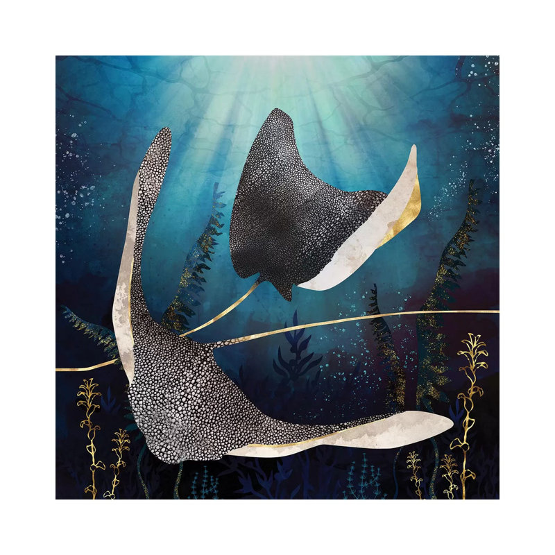 Stingray métallique - impression, Pas de tapis, Toile tendue, H 12 po x l 12 po x P 0,75 po