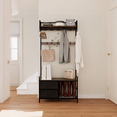 5-In-1 Multi-Functional Entryway Tree - With Drawers, Shoe Rack, Shelves And Hooks