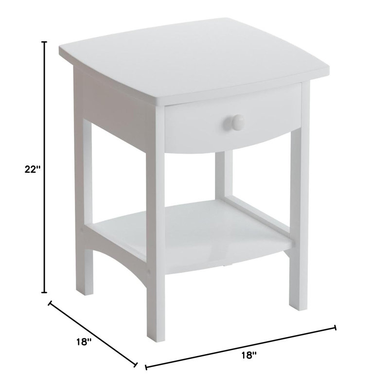 Curved End table/Night Stand with one drawer, White