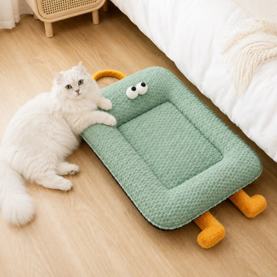 Cute Cartoon Dog Bed with Removable Washable Cover, Thick Plush Calming Pet Sleeping Mat, Cozy Non-Slip Pet Nest for Small Medium Dogs and Indoor Cats, All Season Use