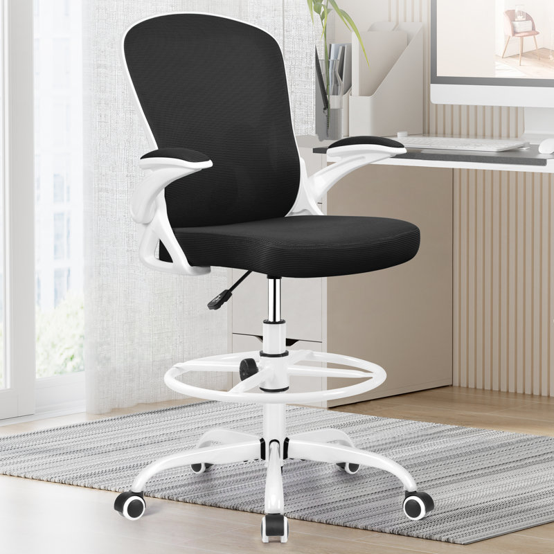 Chaise de dessinateur en filet Kyanna, Noir, noir, noir, noir, Blanc