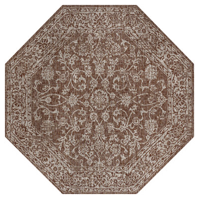 Leonora Bohemian Textured Weave Floral Red/Taupe Indoor/Outdoor Rug