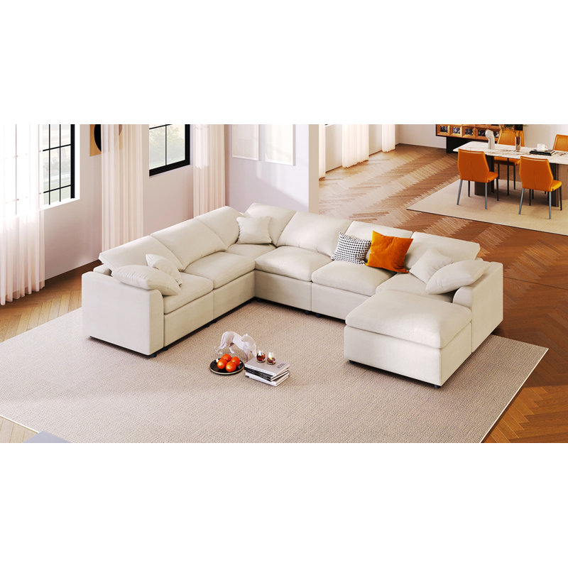 Canapé modulaire 7 places avec repose-pieds mobile