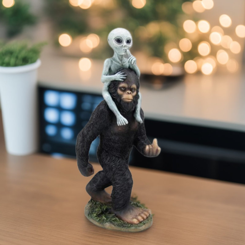 15"H Big Foot with Alien Figurine