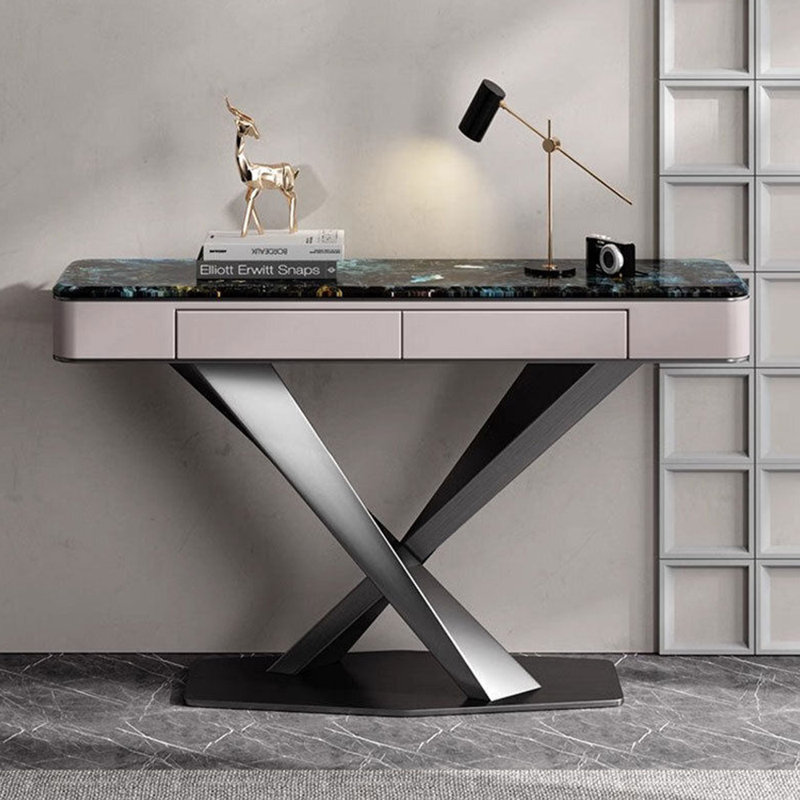 Console légère en métal de style luxueux., 33.4" H x 54.3" W x 13.7" D, Gris
