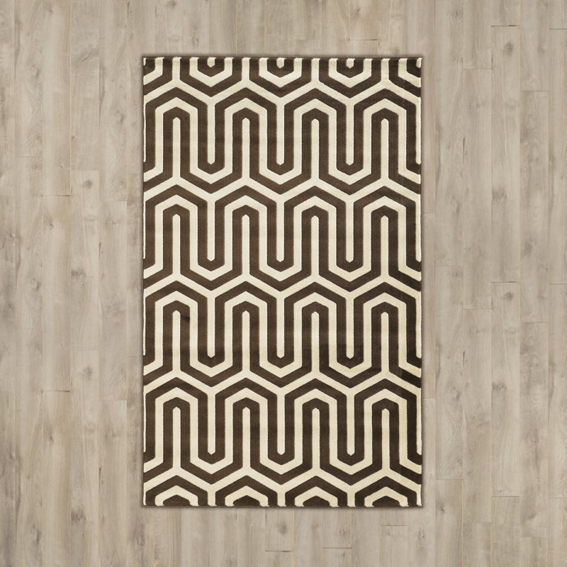 Tapis ivoire / chocolat à motif géométrique Felicia, Rectangle 5 pi x 7 pi