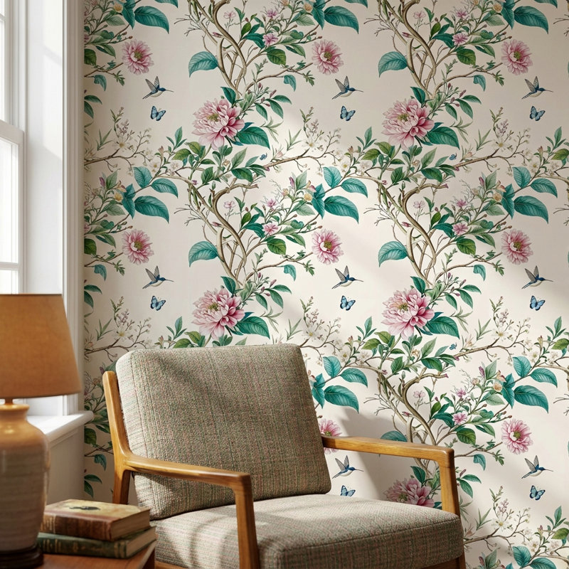Papier peint rétro avec motif floral pelez et collez